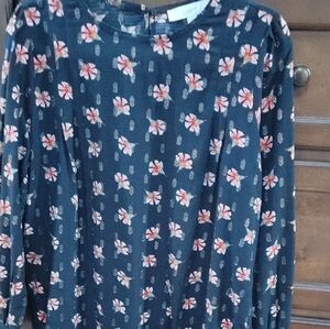 LOFT Black Floral Long Sleeve Blouse